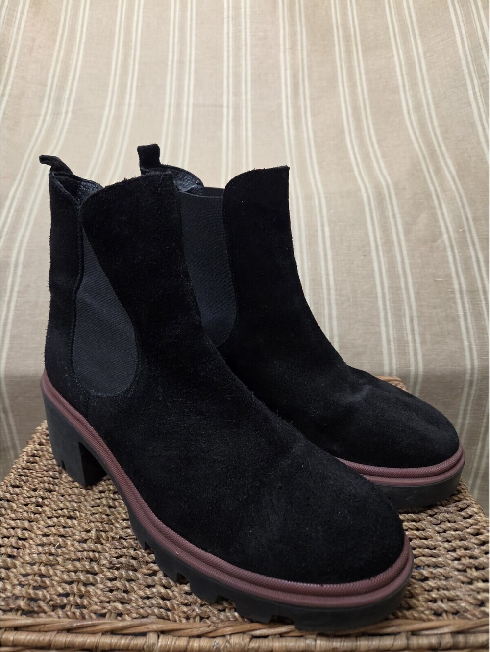 Antonio De Faria Suede Leather Chelsea Boots 9 Platform Lug Sole Black Chunk